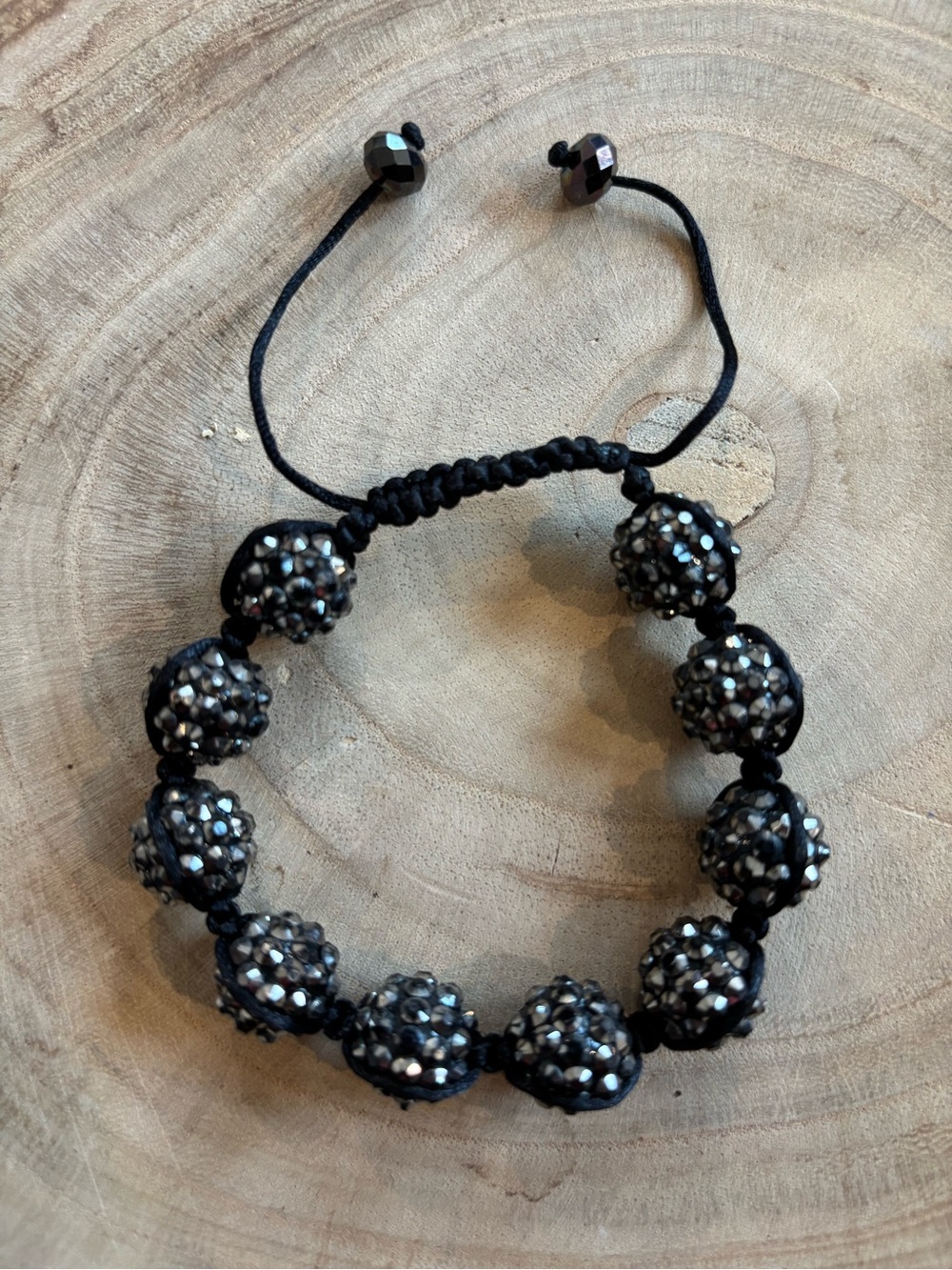 Sparkling Black/Gunmetal Beaded Shamballa-Style Bracelet